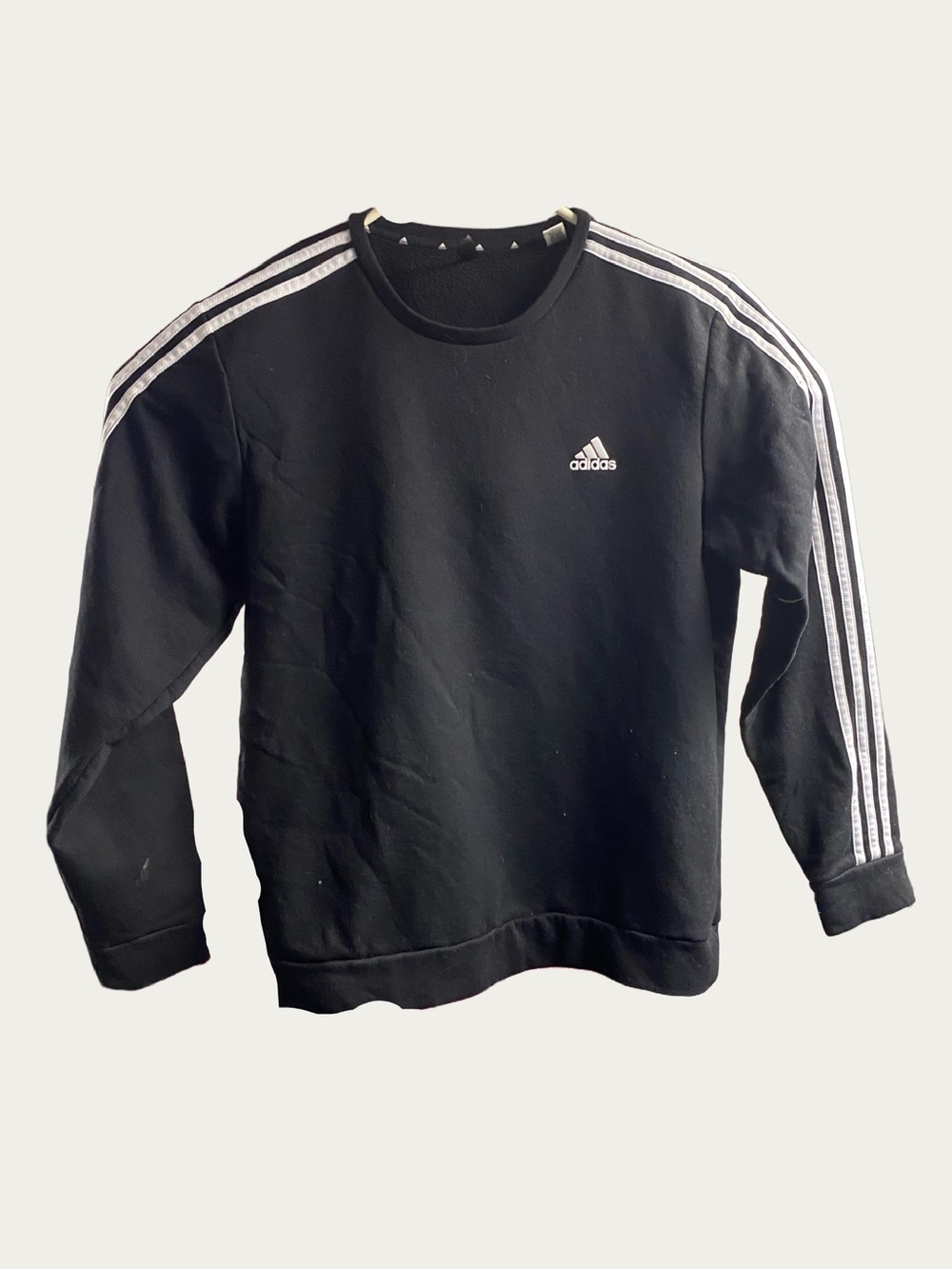 Adidas Men’s Black Crewneck Sweater with White Stripes